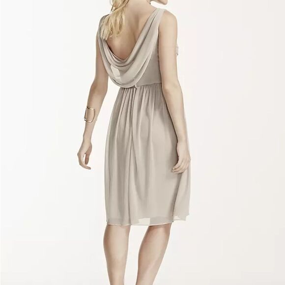 David’s Bridal Short Mesh Bridesmaid Dress with Cowl Back F16007 Mercury Gray 0 - Picture 16 of 16